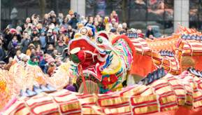 Chinese new Year dragon during dragon parade in Manchester