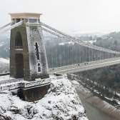 A view of the Clifton Suspension Bridge in West Bristol covered in snow, looking towards the Abbots Leigh area - credit Angharad Paull