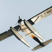 A small airplane flying.