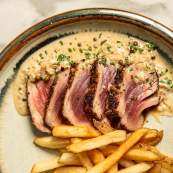 Tuna Steak Au Poivre & Frites - Maria's Oyster & Wine Bar