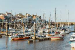 An image of Bridlington harbour and its boats.