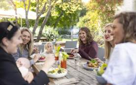 Friends and children having brunch
