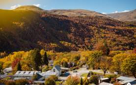 Aerial view of historic Arrowtown village in autumn