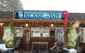 The outside of the Island-ish shop in winter.