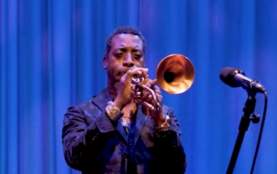 Ephraim Owens playing the trumpet during Visit Austins Way Better Live Livestream Concert