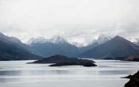 Lake and snow covered mountains from a scenic look out