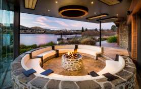 Wakatipu Grill Pinot Pit at dusk overlooking the lake