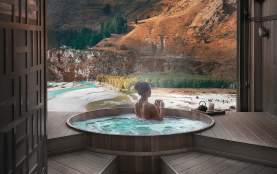 Woman soaking at Onsen Hot Pools