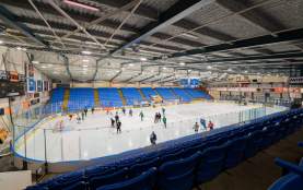 Inside the Frank Crane Arena with a hockey game going on