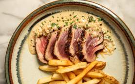 Tuna Steak Au Poivre & Frites - Maria's Oyster & Wine Bar