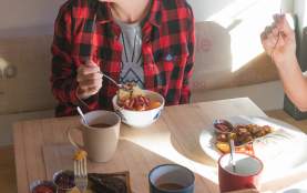 People enjoying their food.