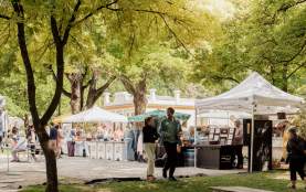 People walking through Arrowtown market