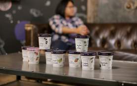 Several pints of ice cream sitting on a table