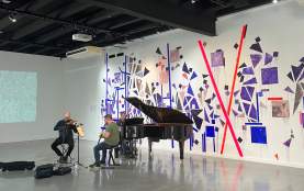 Musicians playing at Lyric and Lines Exhibition Te Atamira