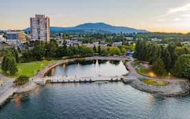 Aerial shot of Nanaimo waterfront.