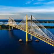 An aerial view of Sunshine Skyway Bridge in Tampa Bay.