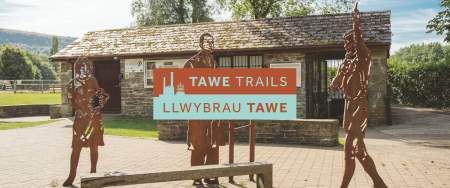 Metal statues outside Clydach Heritage Centre
