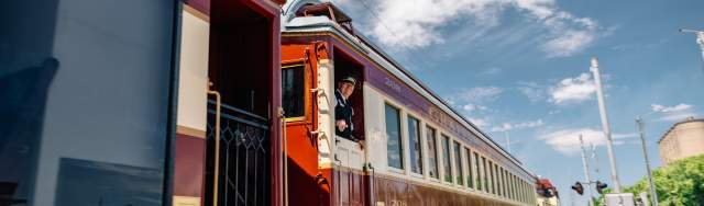 Grapevine Vintage Railroad arriving at Historic Stockyards Station
