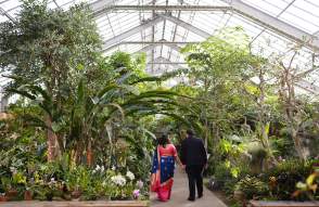 Couple at conservatory at Mattheai Botanical Garden