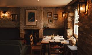 Table in the Kingham Plough laid for lunch