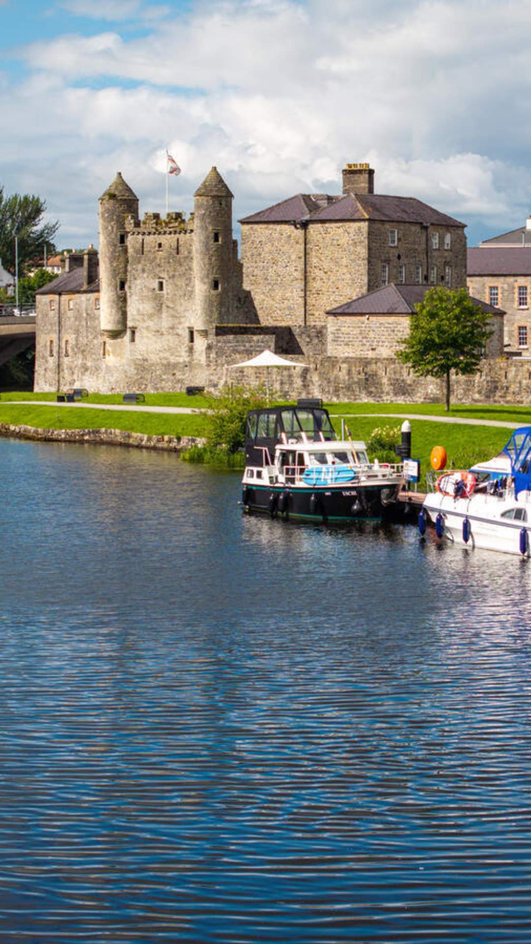 View of the jetty and boats at Castle Enniskillen, County Fermanagh