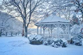 Snow covered gazebo at Children's Lake