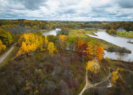 Fall foliage from drone with river