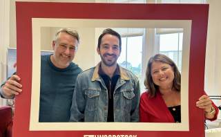 Jason, Nathan and Heather inside red Real Woodstock Picture Frame