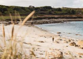 Lady walking along a beach in winter