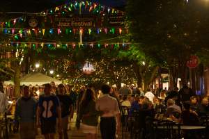 crowded Church Street at night