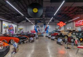 The Garage Automotive Museum, rows of cars inside the museum