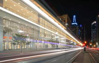TRAX Light-Rail Train in front of Eccles Theater