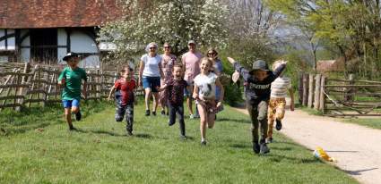 A family at Weald & Downland museum in Spring