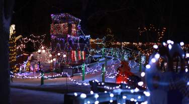Play ground covered in christmas lights at storybook island's christmas nights of light event in rapid city, sd