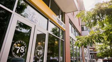Exterior of Vintage 78 Wine Bar in downtown Overland Park