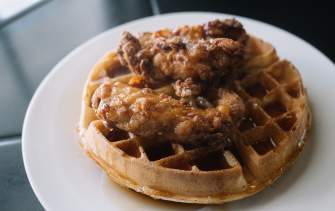 Fried Chicken On A Waffle At Mockingbird Cafe