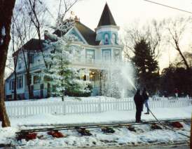 Spraying Fake Snow on Cherry Tree Inn for Groundhog Days