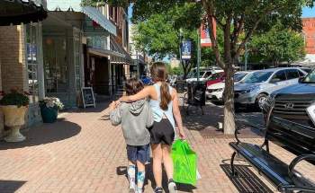 Kids walking downtown