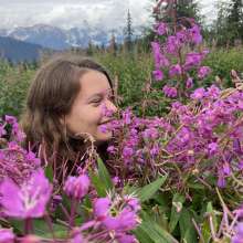 Picking Alaska Fireweed for her wedding on Flower Mountain