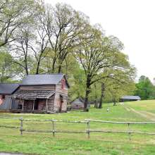log cabins in a large rural area