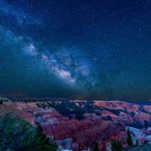 Dark sky views over red rock formations at Cedar Breaks National Monument in Southern Utah.