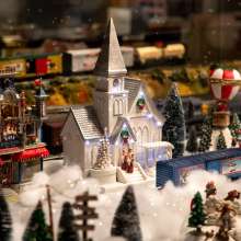 Model train decorated for Christmas