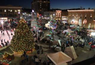 winter market set up at main street square in rapid city, sd