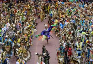 Birds eye view of Native American dancer at Black Hills Powwow