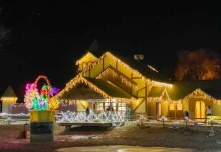 gift shop with christmas lights at storybook island's winter event in rapid city, sd
