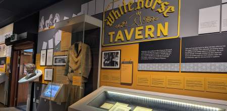 Dylan Thomas' suit in an exhibition.