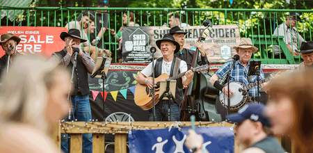 A folk band on a stage