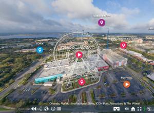 Screenshot of aerial shot of ICON Park from the Orlando Virtual Tour