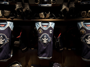 A close up of the Milwaukee Admirals jerseys within the locker room
