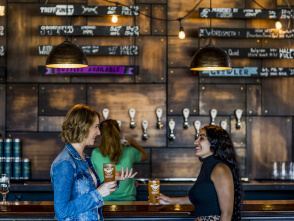 friends talking at bar with beer